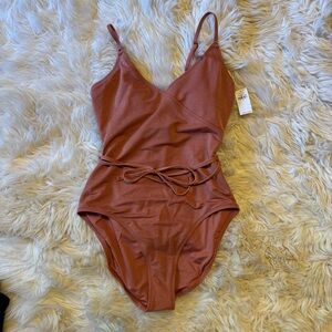 Old Navy Shine Wrap-Front Swimsuit in Amber